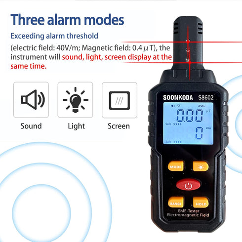 3 in 1 EMF Meter, Electromagnetic Field Radiation Detector, EMF Tester with Sound Light Alarm for Home