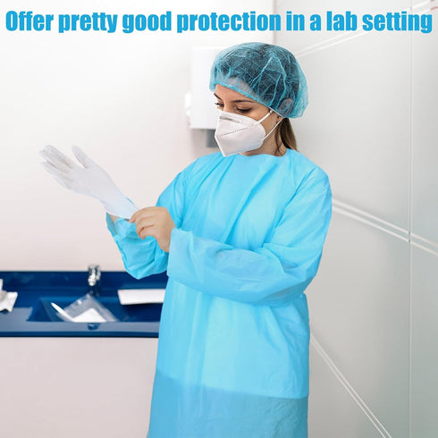 TrelaCo 30 Pack Disposable Isolation Gowns with Thumb Loops, X Large 46 Inch Waterproof CPE Gowns for Unisex Adults