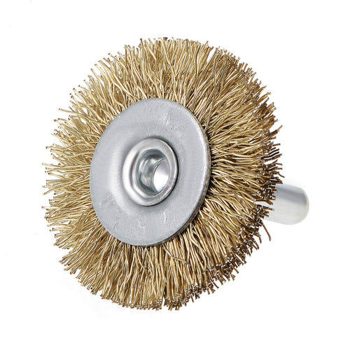 uxcell 1-1/2 Inch Wire Wheel Brush - Bench Copper Plated Crimped Steel with 1/4-Inch Shank (10 Pcs)