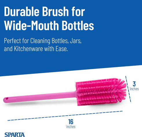 16 Inches, SPARTA Scrub Brush Bottle Brush, Dishwasher Safe Brush with Hanging Hole for Cleaning, Plastic, Pink
