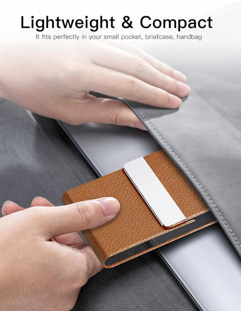 Padike Leather Business Card Holder - Slim Metal Case with Magnetic Shut (Apricot)
