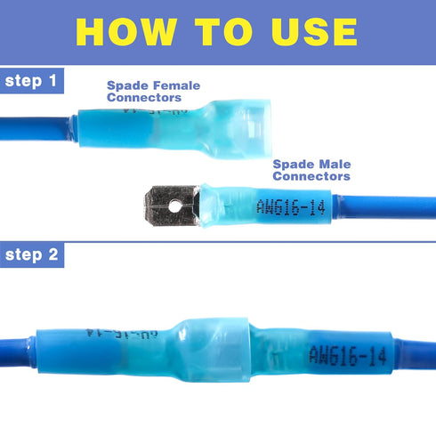 haisstronica 200PCS Heat Shrink Female Spade Connectors, 22-10 Gauge Electrical Spade Wire Connectors, Quick Disconnect