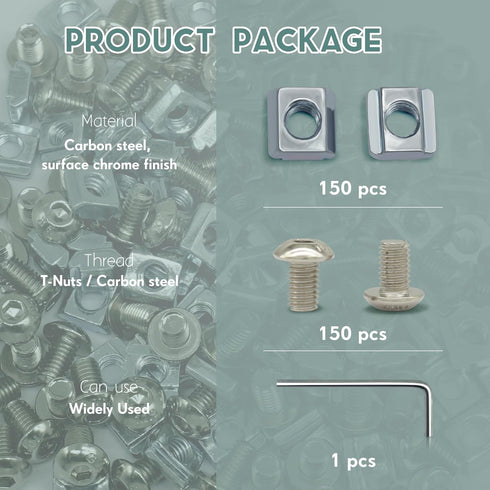 150 Sets Screws Nuts Kit for 2020 Series Corner Bracket Connector, 150Pcs M5 T Nuts + 150Pcs M5 Screws