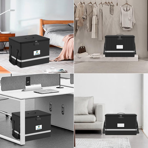 Fireproof File Box with Lock, 5200°F Document Storage Organizer for Hanging File Folders, Collapsible Box, Reflective