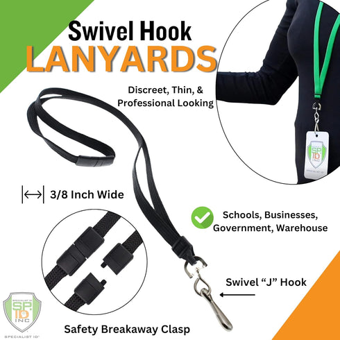 Specialist ID Bulk 25 Pack - Premium Breakaway Lanyards for ID Badges, Metal Swivel J Hook, 36 Inch Length