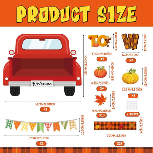 Qilery 98 Pieces Fall Classroom Bulletin Board Decorations Welcome to Our Patch Red Truck Maple Leaves Pumpkin Thanksgiving Paper Cutouts with Honeycomb Balls for Autumn Chalkboard School Supply