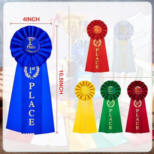 Award Ribbon Set Victory Rosette First Place Ribbon 1st, 2nd, 3rd, 4th, 5th, 6th Place Award Contest Ribbon Multicolored Award Ribbon Winner for Competition, Sports Event, School, Contests, 6 Pack
