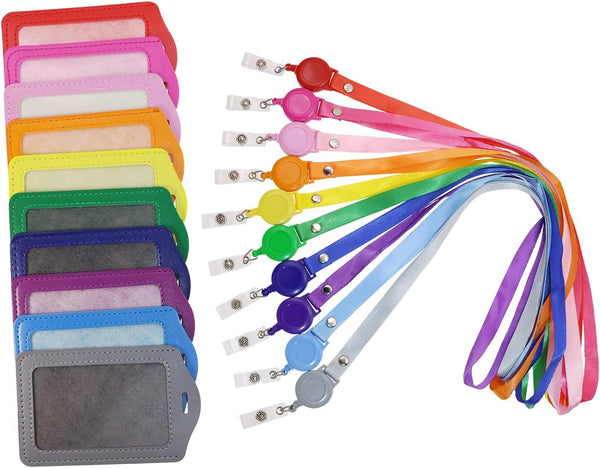 Tupalizy 10 Sets Leather ID Badge Holders for Women, Lanyard ID Card Holder with Retractable Badge Reels for Office