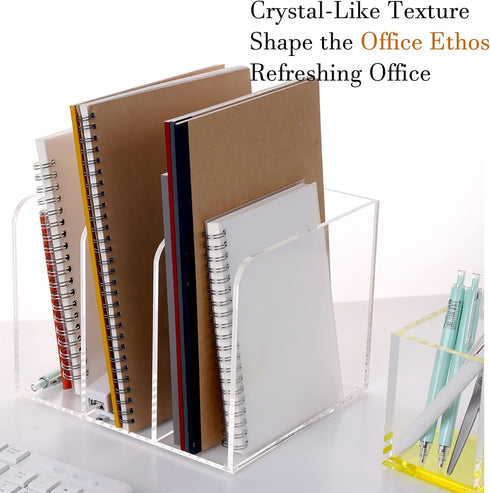 Clear Acrylic Magazine Holder, One-Piece File Organizer for Office Desk, 3 Vertical Spaces, 1 Pack (B5)