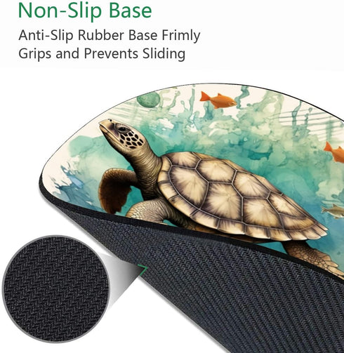 Round Mouse Pad with Coasters Set, Turtle World Map Design, Non-Slip Rubber Mousepad for Computers, Desk Decor