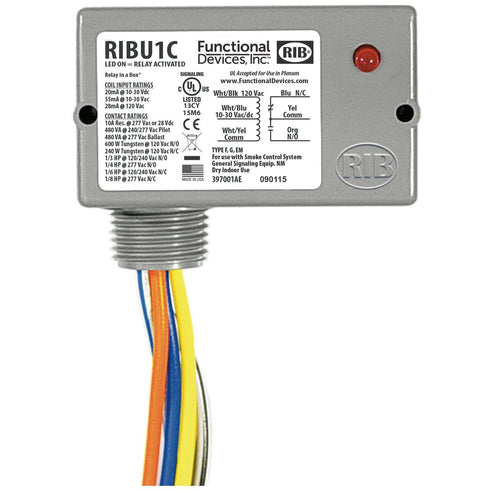RIBU1C Enclosed Pilot Relay, 10 Amp Spdt, 10-30 Vac/Dc/120 Vac Coil