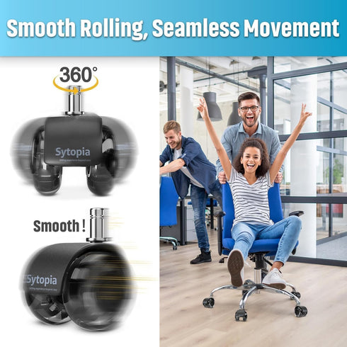 Heavy Duty Office Chair Wheels, Replaces Mat Rubber Casters for Hardwood Floors and Carpet, Set of 5