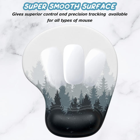 Hsurbtra Ergonomic Mouse Pad, Cute White Forest Gel Mouse Pads with Wrist Rest Support, Non-Slip PU Base, Memory Foam