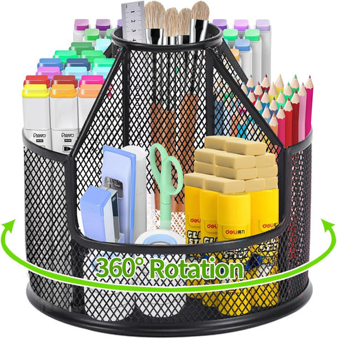 Pencil Holder for Desk, Rotating Metal Mesh Organizer for Office, School, Home, Art Supplies