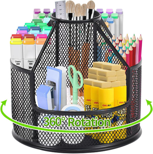 Pencil Holder for Desk, Rotating Metal Mesh Organizer for Office, School, Home, Art Supplies