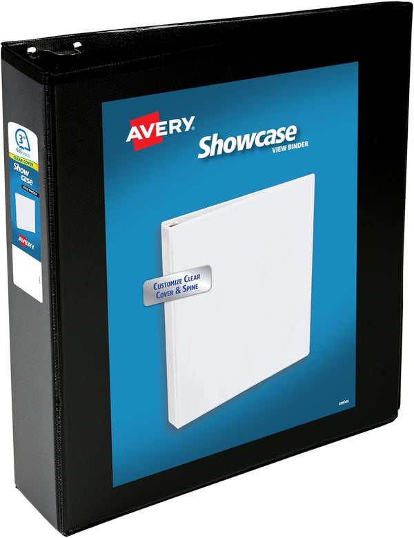 Avery Economy Showcase View 3 Ring Binder, 3 Inch Slant Rings, 1 Black Binder (19750)