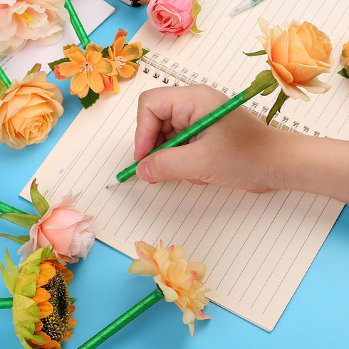 Flower Pens, 15 Pieces Mixed Floral Gel Ink Ballpoint Pens for Birthday Party Wedding Mother Girlfriend Office Supplies