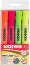 Kores Fluorescent Highlighter Pen, High Liner Plus, Water-Based Ink, Pack of 4 in Assorted Colours, Office Supplies