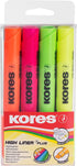 Kores Fluorescent Highlighter Pen, High Liner Plus, Water-Based Ink, Pack of 4 in Assorted Colours, Office Supplies