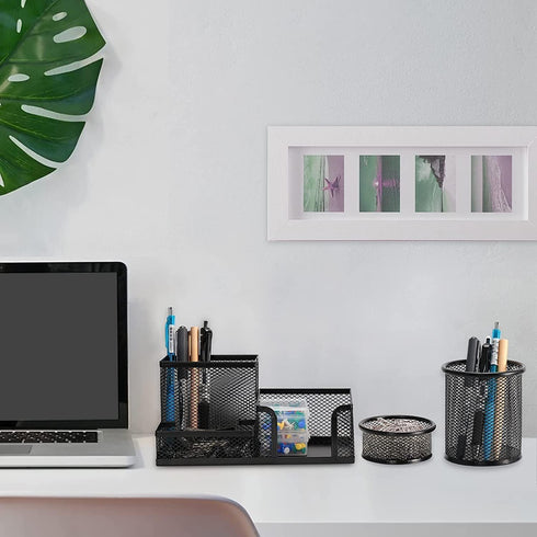 Desk Organizer for Office, 6 Pieces Black Mesh Multi-functional Storage Set for Office Supplies Accessories