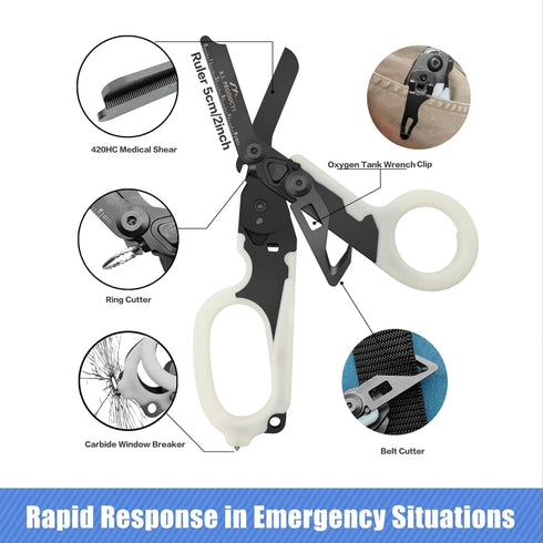X.I. Products 6 1 in Multifunctional Trauma Shears Foldable with Strap Cutter | Heavy Duty Stainless Steel Emergency
