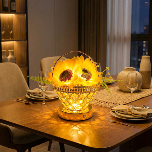 3-Color 3D-Printed Dimmable Pearl Sunflower Lamp Cordless USB-Rechargeable LED Night Light with Touch Control, Flower