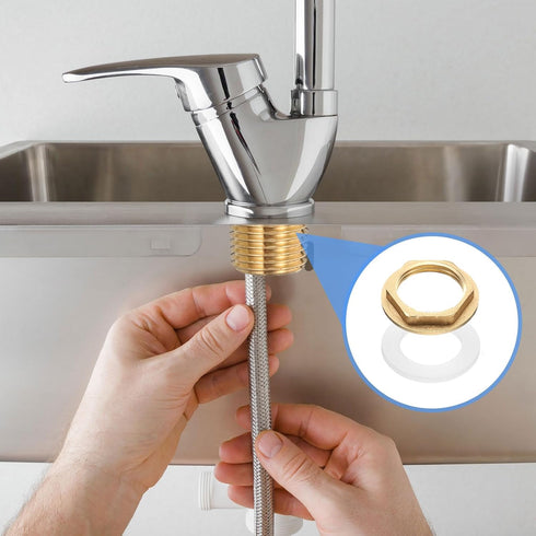 uxcell 2Pcs G3/4"-14 Brass Lock Nuts Pipe Fitting, Female Hex Locknut, Flange Single Hole Faucet Lock Nut with Silicone