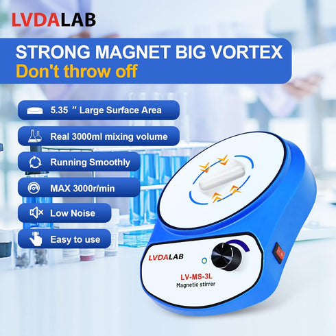 3000RPM Magnetic Stirrer with 2 Stir Bars - 3000ml Stainless Steel Magnetic Mixer for Lab Homebrew