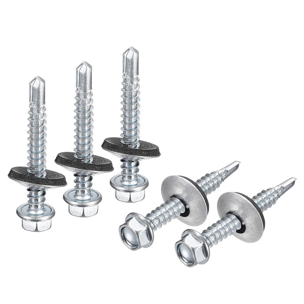 uxcell #12 x 1-1/2" Self Drilling Screws with Rubber Washer - 100pcs Zinc Plated Steel Roofing Screws