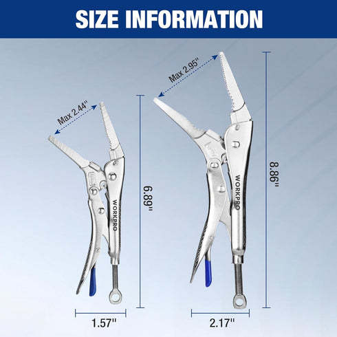5-Piece Set, 5"/7"/10" 6.5"/9.5" WORKPRO Locking Pliers Curved Jaw & Long Nose, CR-MO Steel Construction