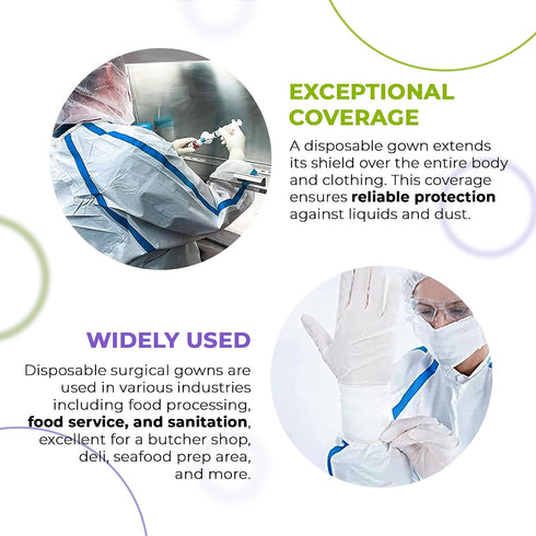 5 Pack 35 AMZ Medical Supply White Disposable Isolation Gown, X-Small. GSM SMS PPE Gowns. Personal Protective Equipment