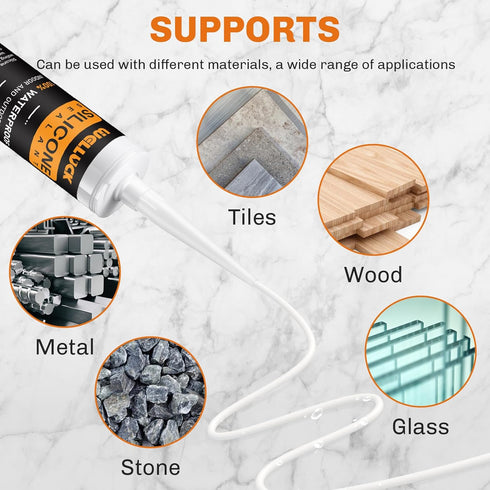 WELLUCK 100% Waterproof Silicone Caulk Sealant, Flexible Adhesive for Kitchen, Bathroom, Window, Door, Glass, Bathtub,