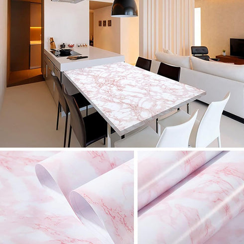 practicalWs 15.7in x 236.2in Self-Adhesive White/Pink Marble Wallpaper, Removable Decor for Countertops