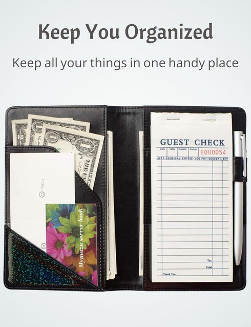 Mymazn Holographic Glitter Serving Book Waitress Wallet Waiter Book Organizer for Guest Check Book Restaurant Server