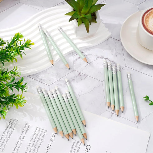 Whaline 50Pcs Sage Green Pencils with Erasers, Short Writing Pencils for School Supplies