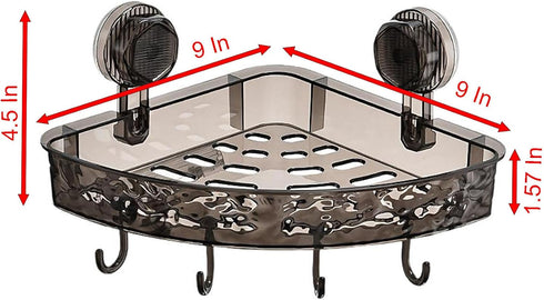9 Inch Suction Storage Rack, Black Plastic Bathroom Corner Removable Toiletry Storage Rack for Kitchen and Bathroom