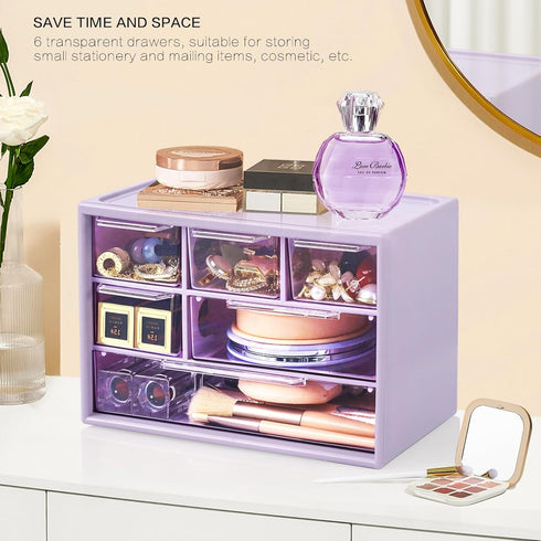 FODIENS Desk Storage Organizer with 6 Mini Drawers, Clear Craft Drawer Cabinet for Makeup Jewelry Office Supplies