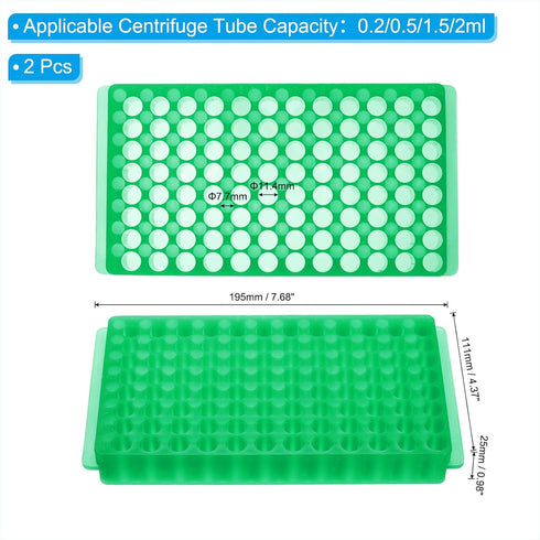 PATIKIL 96 Wells Tube Rack, 2pcs Vial Rack Double Panel Centrifuge Tube Holder for Microcentrifuge Tubes 0.2/0.5/1.5/2ml, Green