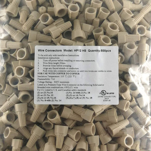 Tan Winged Electrical Wire End Connectors Caps, Bulk 500 Pack Small Twist-on Nuts for 22-8 AWG