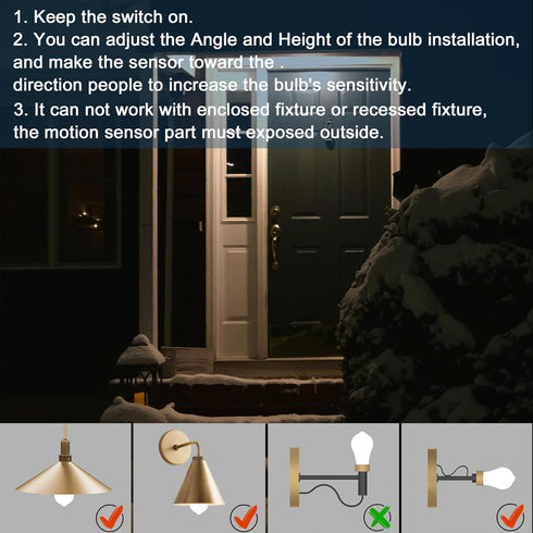 Motion Sensor Light Bulbs, 2 Pack, 9W (60W Equivalent) E26, 3000K Warm White, Indoor Outdoor Security Bulb