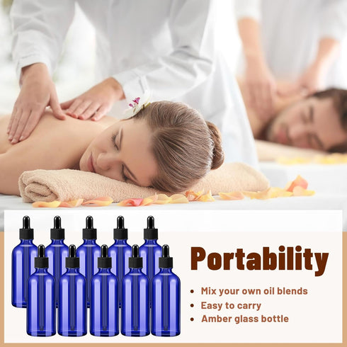 Tessco 20 Pack 3.4 oz Dropper Bottles, Empty Glass Bottles with Dropper Top Cap and Accessories for Oils