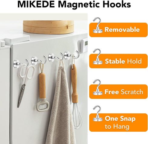 MIKEDE Magnetic Hooks, 40Lbs+ Heavy Duty Magnet Hooks for Cruise Cabins, Super Neodymium Hanging Hooks Strong Magnets with Hook for Fridge, Magnetic Hanger for Grill, Toolbox, Storage, Pack of 4 by MIKEDE