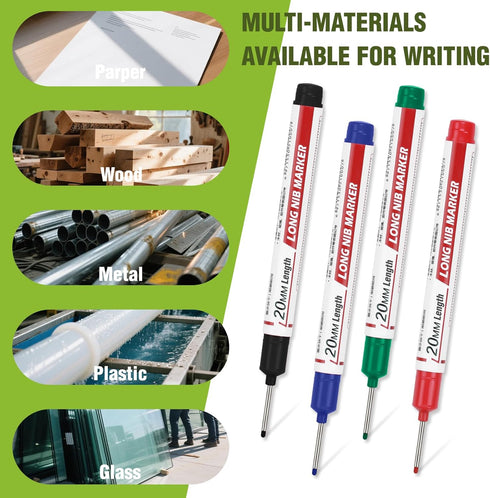 8pcs 20mm 4 Azureblue Long Nib Marker, Long Head Deep Hole Marker Pens, Waterproof Construction Markers Marking Tool