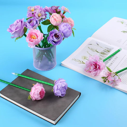 Flower Pens Gifts Valentines Mother's Day 15 Pcs Artificial Mixed Rose Pens Party Favors Birthday Wedding Office School Supplies for Mom Girls Sister Friend Teacher Nurse. (Purple & Pink) by SunAngel