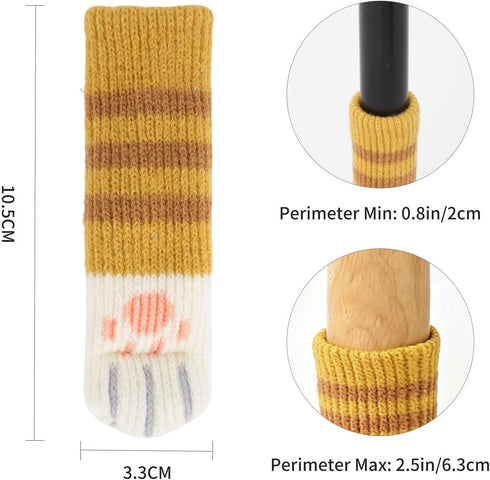 HAIJSEVR 24Pcs 6 Cat Paw Chair Leg Floor Protectors for Hardwood Floors, High Elastic Felt Knitted Chair Socks