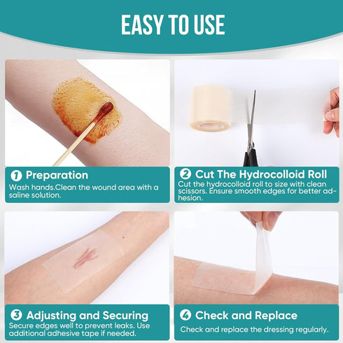 YHOVID 3Pcs (2in 12ft 3Roll) Hydrocolloid Roll for Wound Care, Hydrocolloid Patch Bandages with Self-Adhesive, Bed Sore