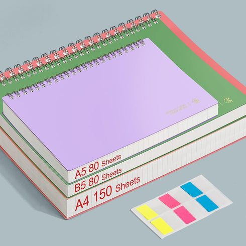 EMSHOI A4 Spiral Notebook - College Ruled, 300 Pages, 11.2" x 8.27", Waterproof Softcover with Sticky Notes (Pink)