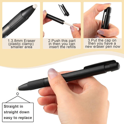 Round 3.8 mm Pen Style Eraser with Refill, Mechanical Retractable Eraser for Artists and Students (4 Packs)
