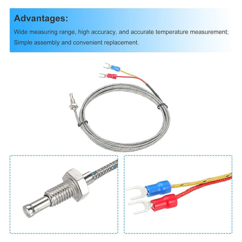 MECCANIXITY Thermocouple Temperature Sensor M6 Screw Probes J Type 6.6ft 0 to 750°C (32 to 1382°F)