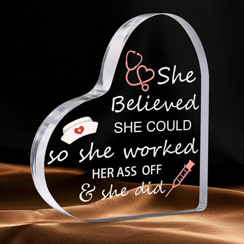 Nurse Gifts for Women Heart-Shaped Acrylic Paperweight Desk Decor, RN Graduation, Nurses